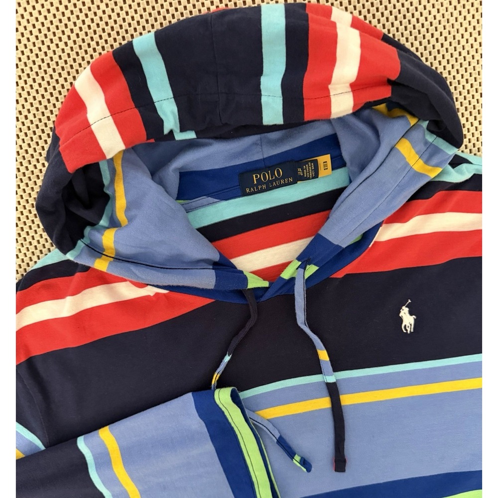 Polo Ralph Lauren Mens Striped LS Jersey Hooded Pullover T Shirt Size XXL Preppy